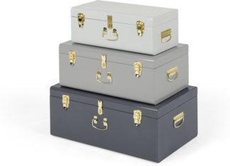 An Image of Gunner Set of 3 Extra Large Metal Storage Trunks, Tonal Grey