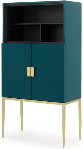 An Image of Imma Tall Drinks Cabinet, High Gloss Teal and Brass