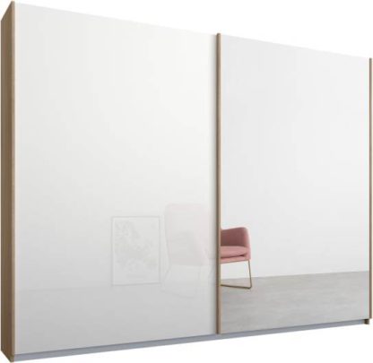 An Image of Malix 2 door 225cm Sliding Wardrobe, Oak frame,White Glass & Mirror doors , Premium Interior