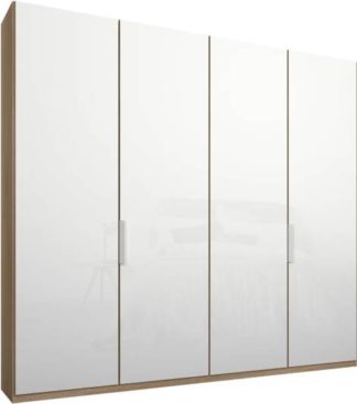 An Image of Caren 4 door 200cm Hinged Wardrobe, Oak Frame, White Glass Doors, Classic Interior