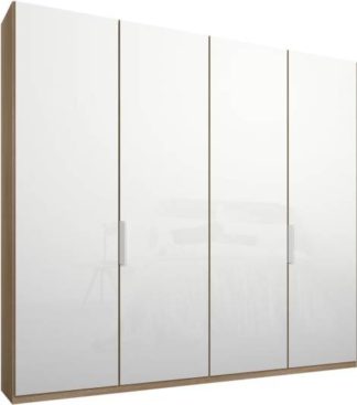 An Image of Caren 4 door 200cm Hinged Wardrobe, Oak Frame, White Glass Doors, Standard Interior