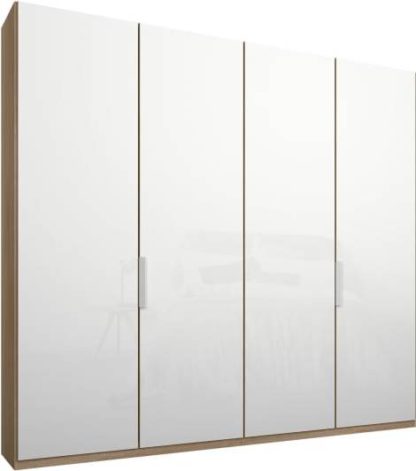 An Image of Caren 4 door 200cm Hinged Wardrobe, Oak Frame, White Glass Doors, Standard Interior
