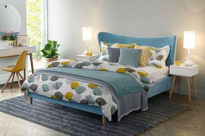 An Image of Tretton Bed Azure Blue Velvet