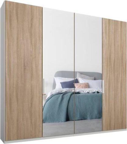 An Image of Caren 4 door 200cm Hinged Wardrobe, White Frame, Oak & Mirror Doors, Classic Interior