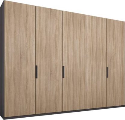 An Image of Caren 5 door 250cm Hinged Wardrobe, Graphite Grey Frame, Oak Doors, Classic Interior