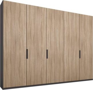 An Image of Caren 5 door 250cm Hinged Wardrobe, Graphite Grey Frame, Oak Doors, Premium Interior