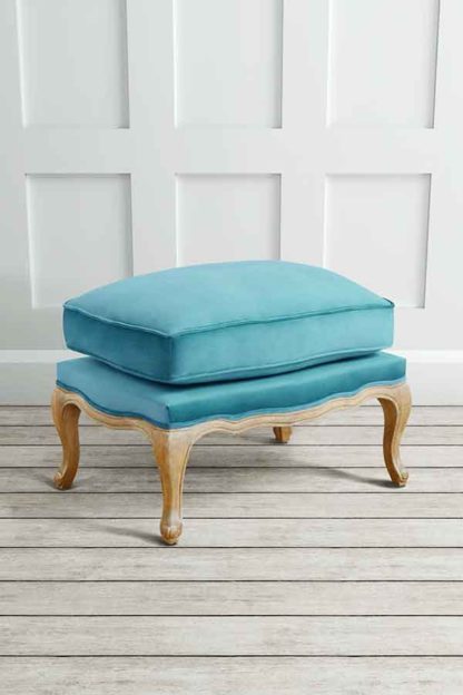 An Image of Le Notre French Vintage Style Shabby Chic Oak Stool Teal
