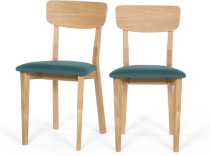 An Image of Set of 2 Jenson Dining chairs, Oak and Mineral Blue