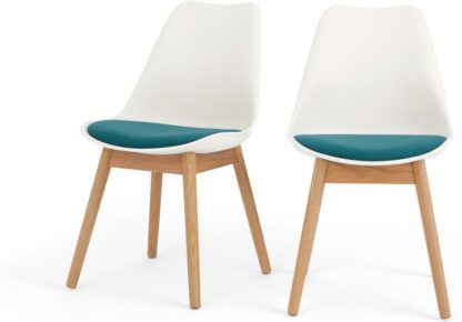 An Image of Set of 2 Thelma dining chairs, White and blue fabric