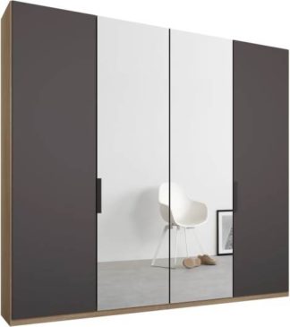 An Image of Caren 4 door 200cm Hinged Wardrobe, Oak Frame, Matt Graphite Grey & Mirror Doors, Classic Interior