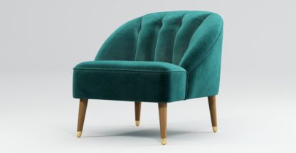 An Image of Custom MADE Margot Armchair, Peacock Blue Velvet, Light Wood Brass Leg