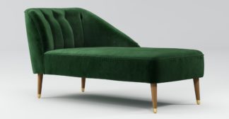 An Image of Custom MADE Margot Right Hand Facing Chaise, Forrest Green Velvet, Light Wood Brass Leg