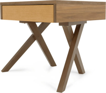 74cdf662708f8266b272a6b070172ac47eca0af6d2c31e4ac929668d6cd27adb.jpg An Image of Darcey Bedside Table, Oak and Walnut