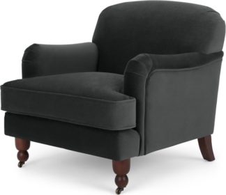 An Image of Orson Small Armchair, Velvet Midnight Grey