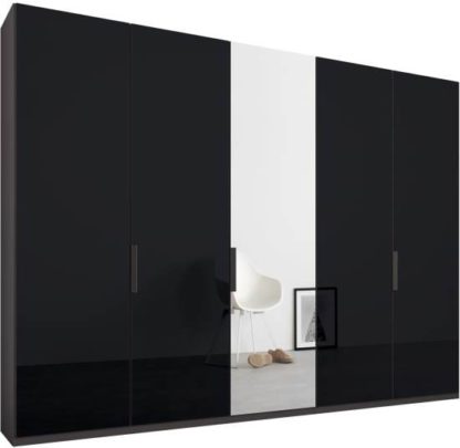An Image of Caren 5 door 250cm Hinged Wardrobe, Graphite Grey Frame, Basalt Grey Glass & Mirror Doors, Premium Interior