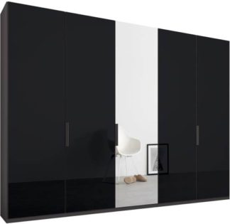 An Image of Caren 5 door 250cm Hinged Wardrobe, Graphite Grey Frame, Basalt Grey Glass & Mirror Doors, Standard Interior
