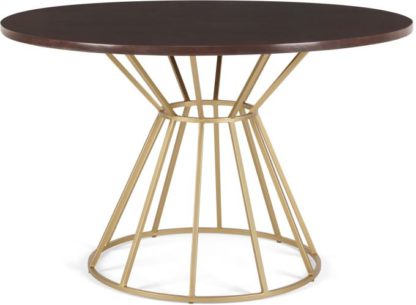 An Image of Khalida 4 Seat Round Dining Table, Dark Mango Wood and Brass