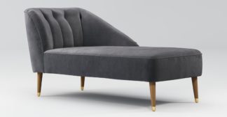 An Image of Custom MADE Margot Right Hand Facing Chaise, Pewter Grey Velvet, Light Wood Brass Leg