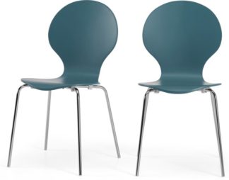 An Image of MADE Essentials Set of 2 Kitsch Dining Chairs, Teal and Chrome
