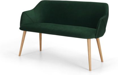 An Image of Lule Compact Dining Bench, Pine Green Velvet and oak