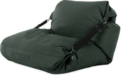 An Image of Tuck Bean Bag Floor Chair, Woodland Green with Contrast Black Strap