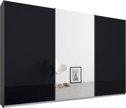 An Image of Malix 3 door 270cm Sliding Wardrobe, Graphite Grey frame,Basalt Grey Glass & Mirror doors, Standard Interior