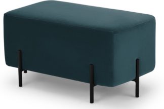 An Image of Eda Rectangle Footstool, Steel Blue with Black metal legs