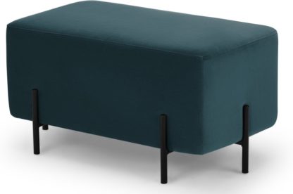 An Image of Eda Rectangle Footstool, Steel Blue with Black metal legs