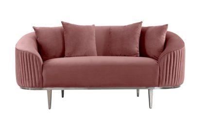 An Image of Ella Two Seat Sofa - Blush Pink - Polished chrome base