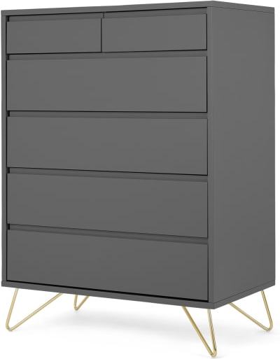 An Image of Elona Tall Multi Chest of Drawers, Charcoal & Brass Legs