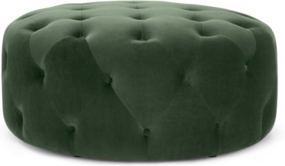 An Image of Hampton Large Round Pouffe, Elm Green Velvet