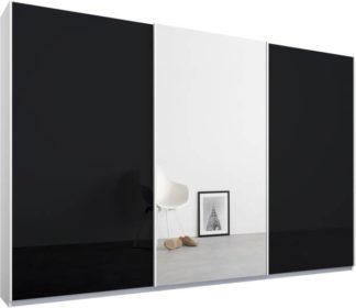An Image of Malix 3 door 270cm Sliding Wardrobe, White frame,Basalt Grey Glass & Mirror doors , Classic Interior