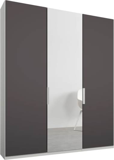 An Image of Caren 3 door 150cm Hinged Wardrobe, White Frame, Matt Graphite Grey & Mirror Doors, Classic Interior