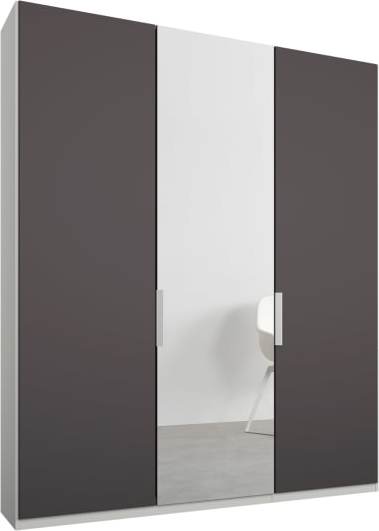 An Image of Caren 3 door 150cm Hinged Wardrobe, White Frame, Matt Graphite Grey & Mirror Doors, Premium Interior