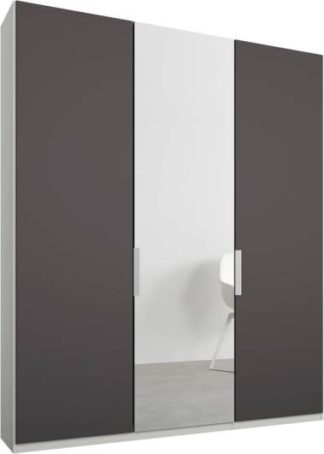 An Image of Caren 3 door 150cm Hinged Wardrobe, White Frame, Matt Graphite Grey & Mirror Doors, Standard Interior