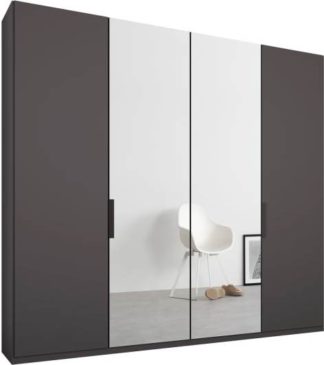 An Image of Caren 4 door 200cm Hinged Wardrobe, Graphite Grey Frame, Matt Graphite Grey & Mirror Doors, Classic Interior