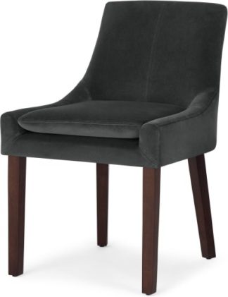 An Image of Percy Scoop Back Chair, Midnight Grey Velvet and Dark Wood