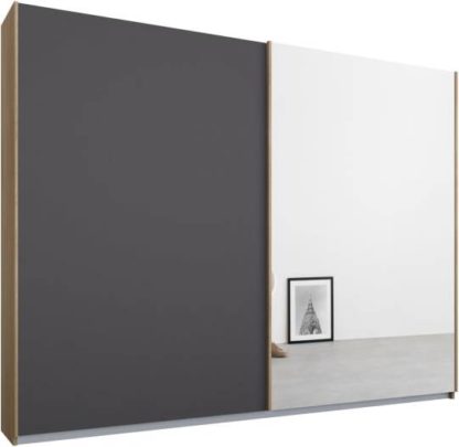 An Image of Malix 2 door 225cm Sliding Wardrobe, Oak frame,Matt Graphite Grey & Mirror doors, Standard Interior