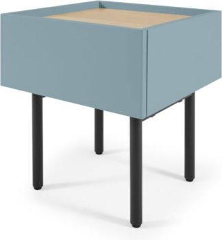 An Image of MADE Essentials Mino Bedside Table, Teal & Oak