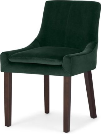 An Image of Percy Scoop Back Chair, Pine Green Velvet and Dark Stain