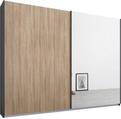 An Image of Malix 2 door 225cm Sliding Wardrobe, Graphite Grey frame,Oak & Mirror doors , Premium Interior