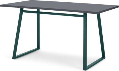 An Image of Catfield 6 Seat Rectangular Dining Kitchen Table, Green and Grey