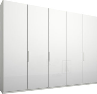 An Image of Caren 5 door 250cm Hinged Wardrobe, White Frame, White Glass Doors, Classic Interior