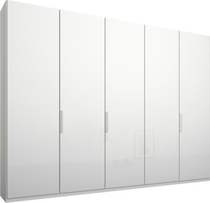 An Image of Caren 5 door 250cm Hinged Wardrobe, White Frame, White Glass Doors, Premium Interior