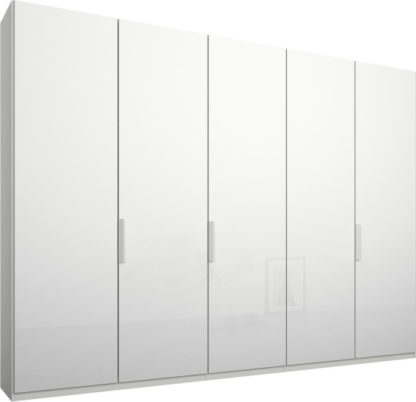 An Image of Caren 5 door 250cm Hinged Wardrobe, White Frame, White Glass Doors, Standard Interior