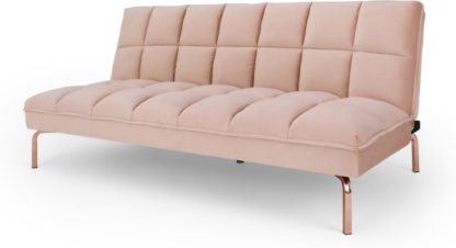 An Image of Hallie Sofa Bed, Pastel Pink Velvet with Copper Legs