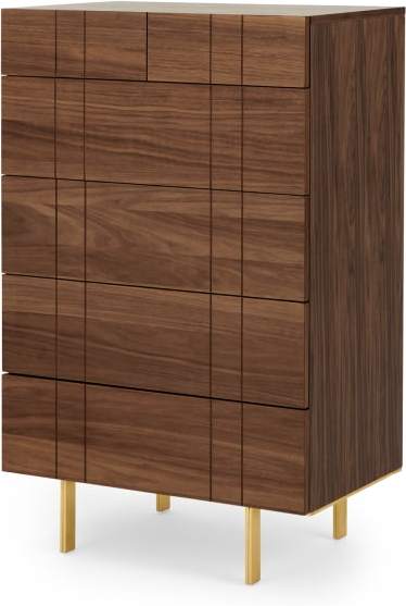8ba73c601b628d60cf5ef3ce042f26120e3fad7871f4a3fde9e11b7ec053a85a.jpg An Image of Keaton Tall Chest of Drawers, Walnut & Brass