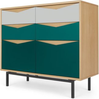 An Image of Louis Wide Chest Of Drawers, Oak & Green