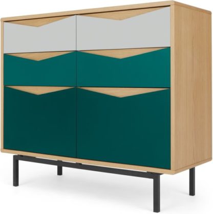 8c445eaa5fda1413df08d5b0ae7e760023b6122b3f24f1c7d2d868cd182d87be.jpg An Image of Louis Wide Chest Of Drawers, Oak & Green