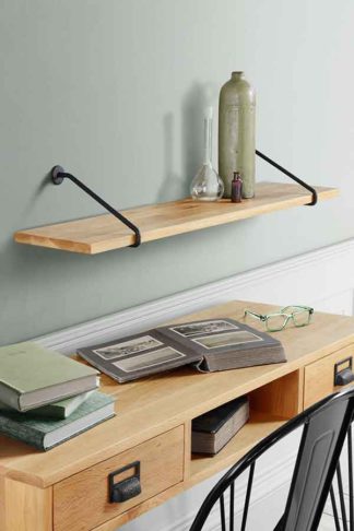 An Image of Felix Industrial Shelf - Solid oak and steel